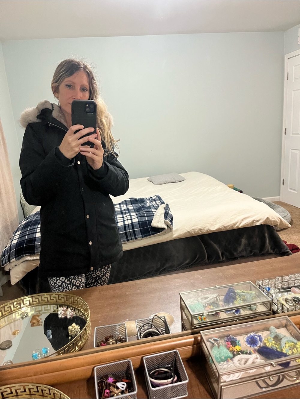 Hollister Black Puffer Parka with Faux Fur Trim